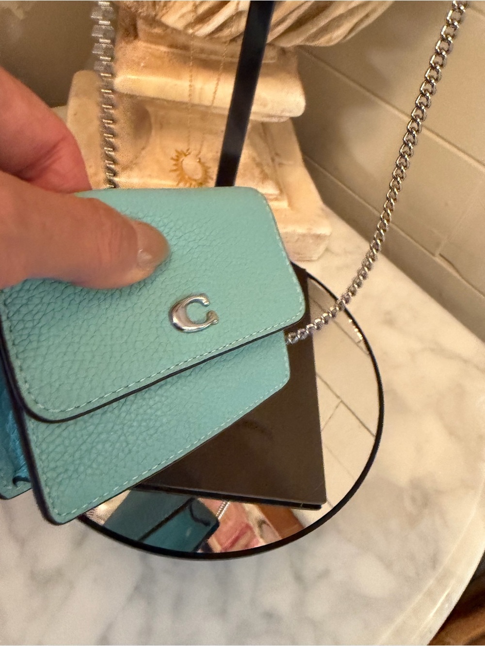 Coach Pebble Leather Mini Crossbody - Aqua Blue like new - Picture 7 of 17